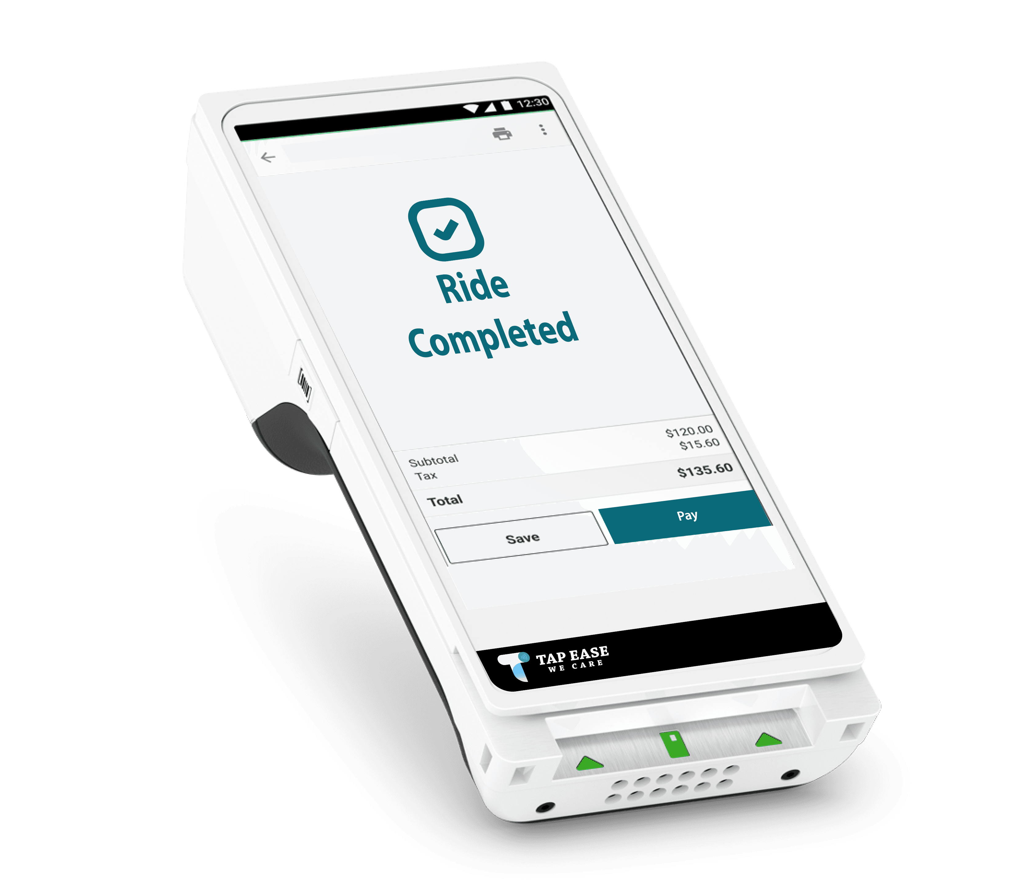 Three angles of the taxi EFTPOS terminal on a taxi dashboard at night